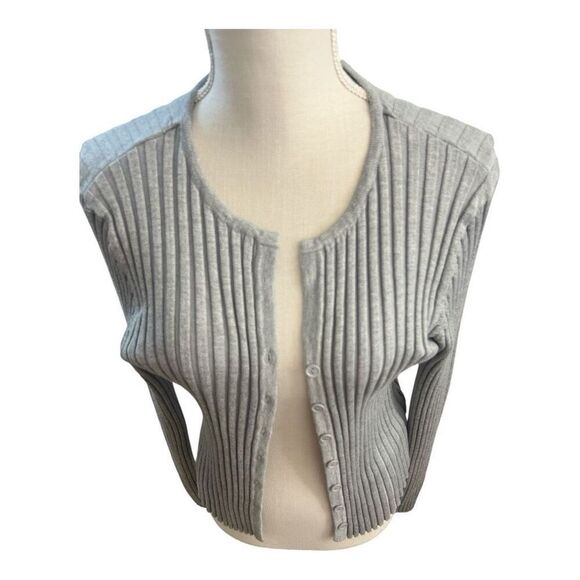 Forever 21 Women Plus Size 1X Knit Cardigan Sweater V-Neck Adult Crop Fit Gray - Picture 2 of 7